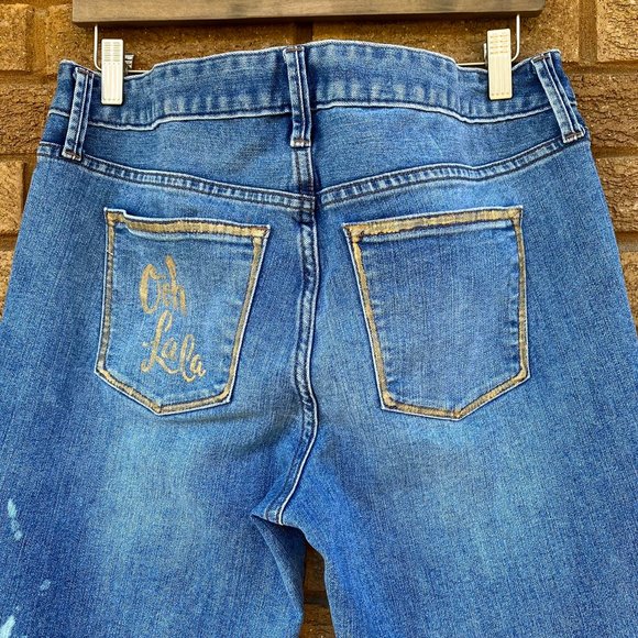 Bohemian Upcycled Artisan Jeans Handpainted Aztec Distressed Denim - Picture 12 of 17